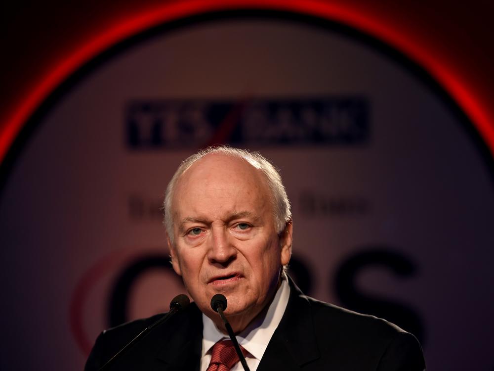 Former Vice President Dick Cheney speaks at the Global Business Summit in the Indian capital New Delhi on March 27, 2017.