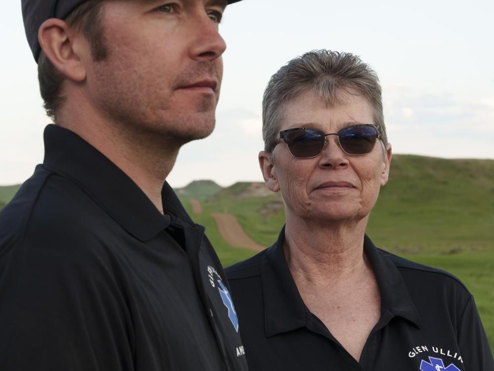 Son and mother Wade and Lori Kottre, both Glen Ullin Ambulance Service EMTs, are pictured in Glen Ullin. Many of the ambulance volunteers are older adults themselves and have been on EMT crews for decades, but some younger locals have stepped up to join the team in recent years.