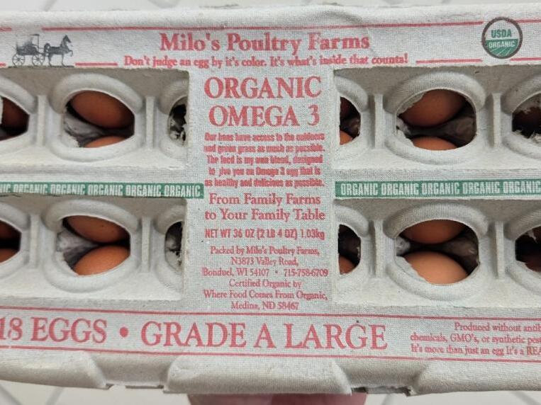Eggs branded Milo's Poultry Farms, pictured above, and Tony's Fresh Market were recalled after being linked to a salmonella outbreak.