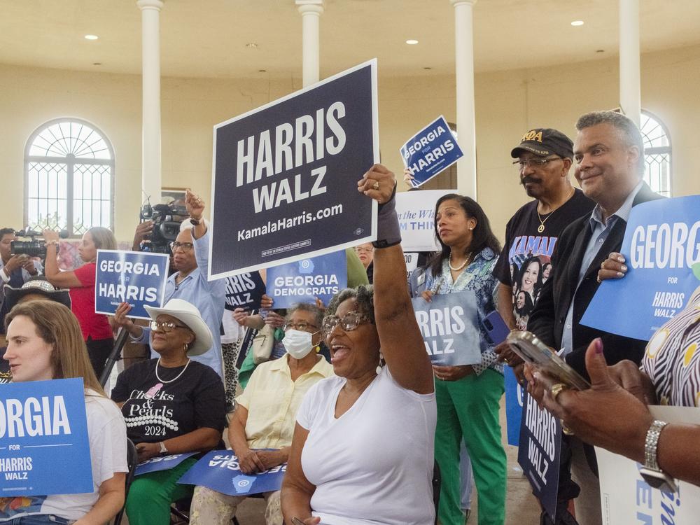Harris supporters cheering during the Macon, Ga. reproductive health campaign event. 