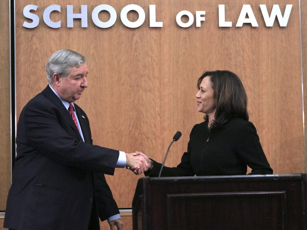 Los Angeles County District Attorney Steve Cooley and San Francisco County District Attorney Kamala Harris debate on Oct. 5, 2010.