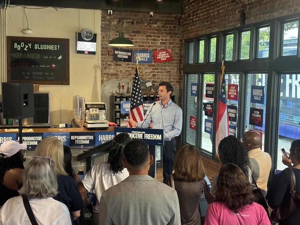 Sen. Jon Ossoff, D-Ga., speaks on Sept. 6 at a stop in Atlanta on the 