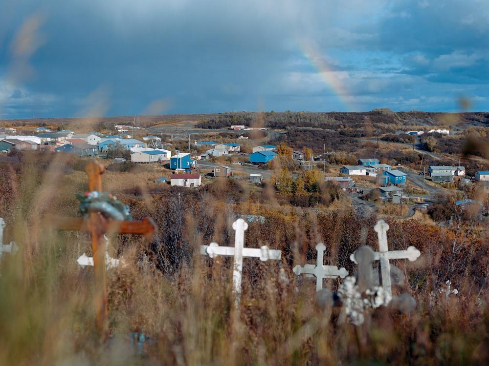 Sunrise view from the cemetery in Mountain Village, a community in Alaska’s Yukon-Kuskokwim Delta, the morning after Drake “Clayton” Wilde’s burial. Wilde was only 19 years old when he died by suicide, following a number of local teens who have taken their lives in recent years.