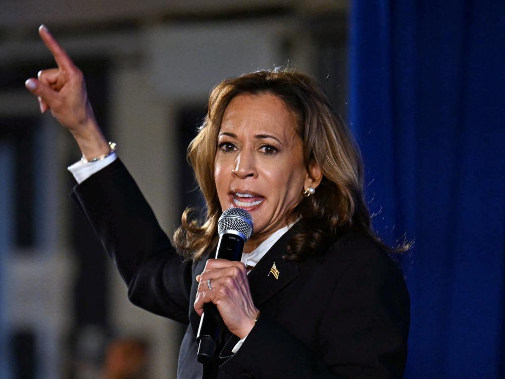 Kamala Harris speaks at a watch party after the presidential debate on Tuesday night.