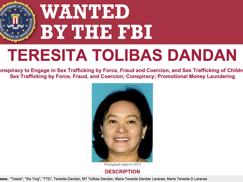 Teresita Tolibas Dandan, a top official in the Kingdom of Jesus Christ church, is wanted for her allegedly playing a central role in a labor trafficking scheme that brought church followers to the U.S. via fraudulently obtained visas, and forced the members to solicit donations for a bogus charity, according to allegations in a federal indictment.