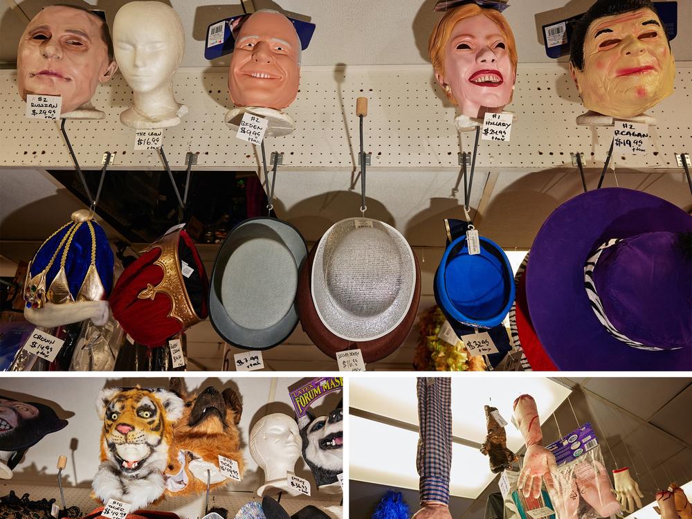 Ghoulish masks of famous political figures, ornately beaded headpieces and props hang from the walls and ceiling. Customers can come in and share their ideas with Boschet, and she helps them bring that vision to life.