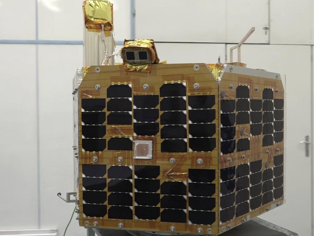 This undated photo provided by the Iranian Space Agency shows a Chamran-1 satellite. Iran launched the satellite into space on Saturday with a rocket built by the country's paramilitary Revolutionary Guard, state-run media reported.