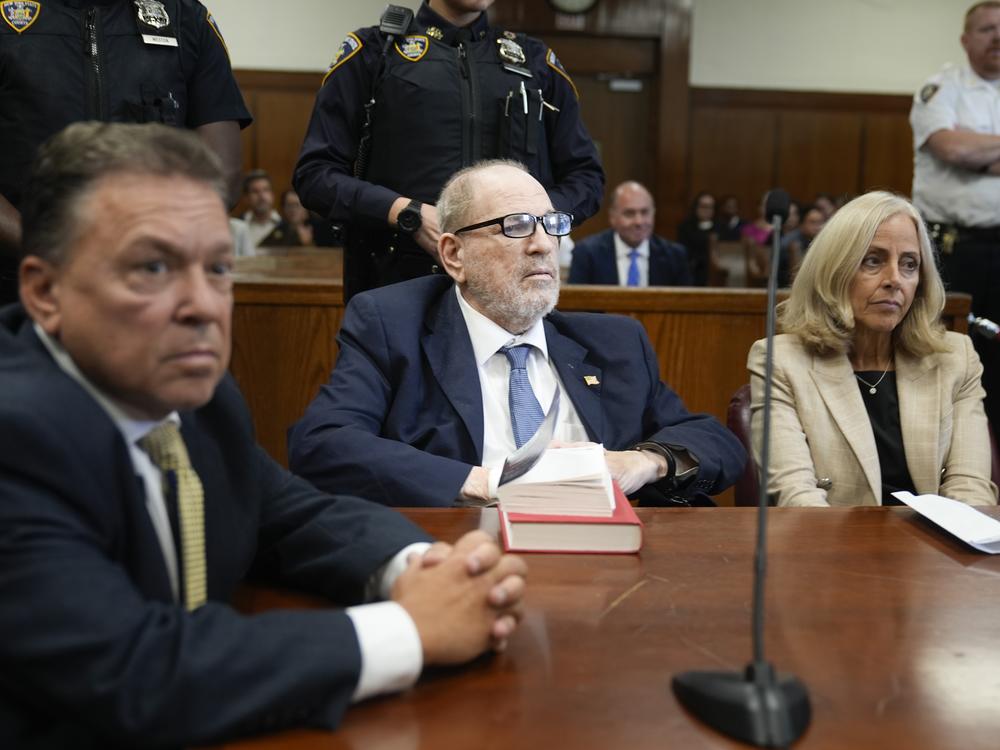 Harvey Weinstein (center) appears in criminal court in New York on Wednesday.