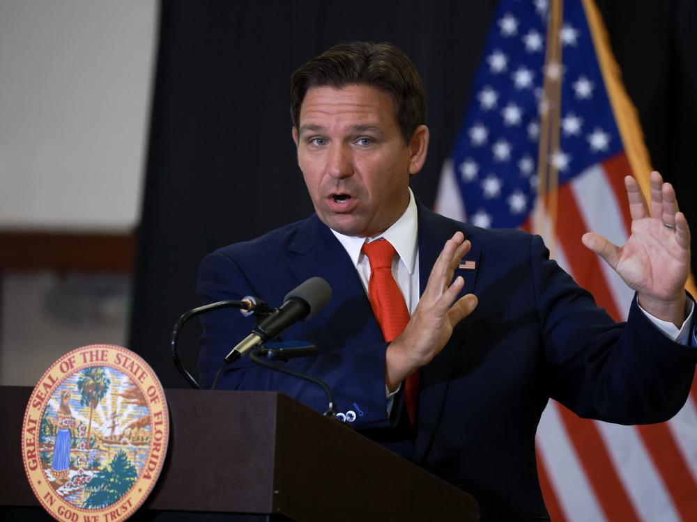Florida Gov. Ron DeSantis speaks during a press conference Tuesday regarding an apparent assassination attempt of former President Donald Trump in West Palm Beach, Fla. The governor announced the State of Florida's law enforcement will do its own investigation into the incident, which the FBI said 