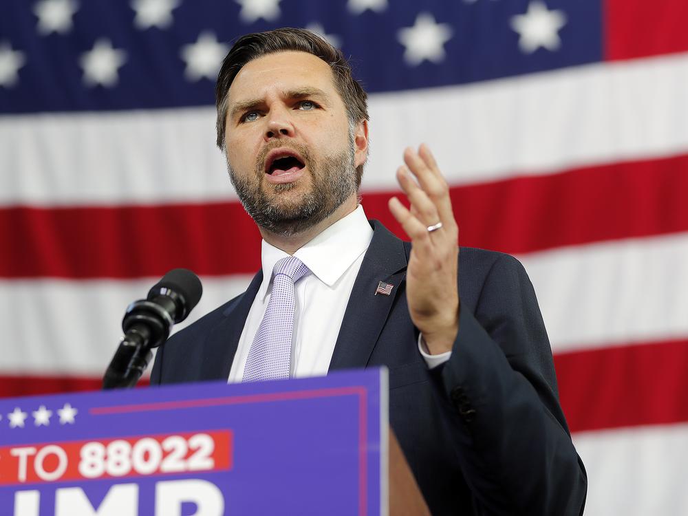 Republican vice presidential nominee Sen. JD Vance, R-Ohio, speaks at a campaign event in Raleigh, N.C., Wednesday. At the event, he continued to criticize migrants from Haiti, saying those with Temporary Protected Status (TPS) or other authorized immigration status are 
