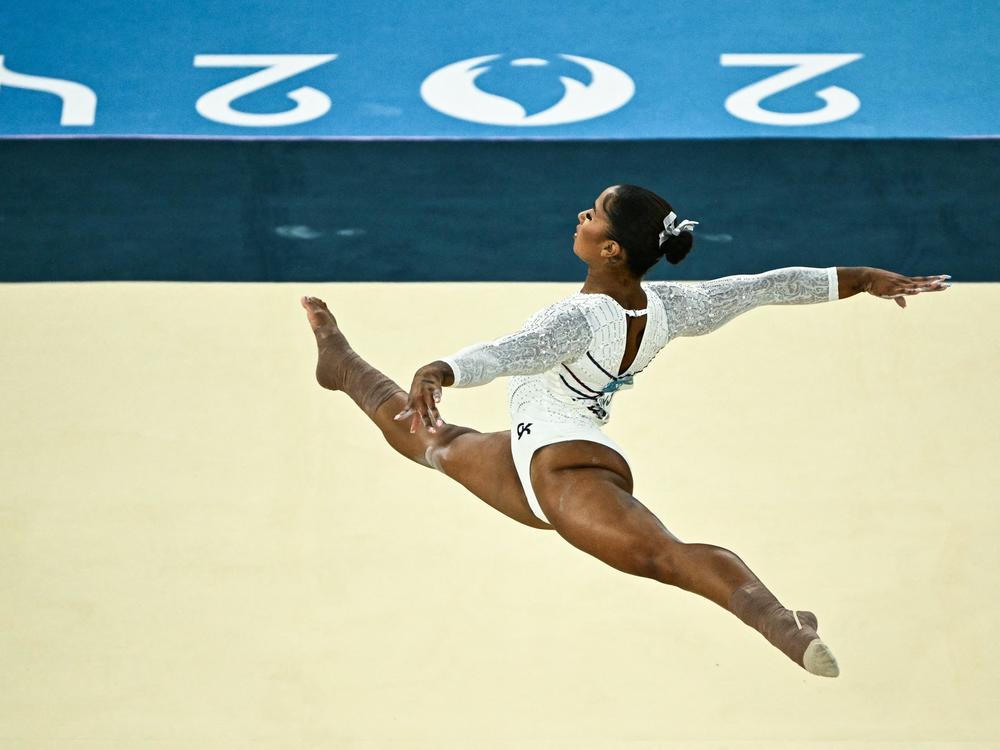 Jordan Chiles competes in the gymnastics women's floor exercise final during the Paris 2024 Olympic Games on August 5, 2024. 