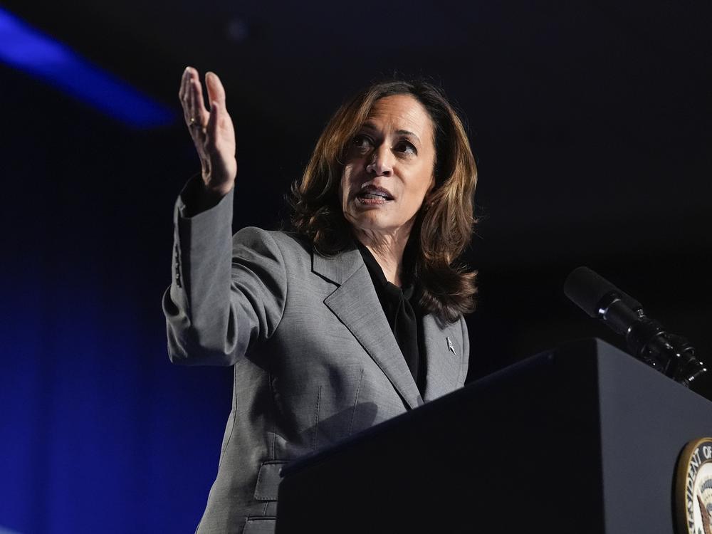 Vice President Harris, the Democratic presidential nominee, speaks during a campaign event Friday in Atlanta.