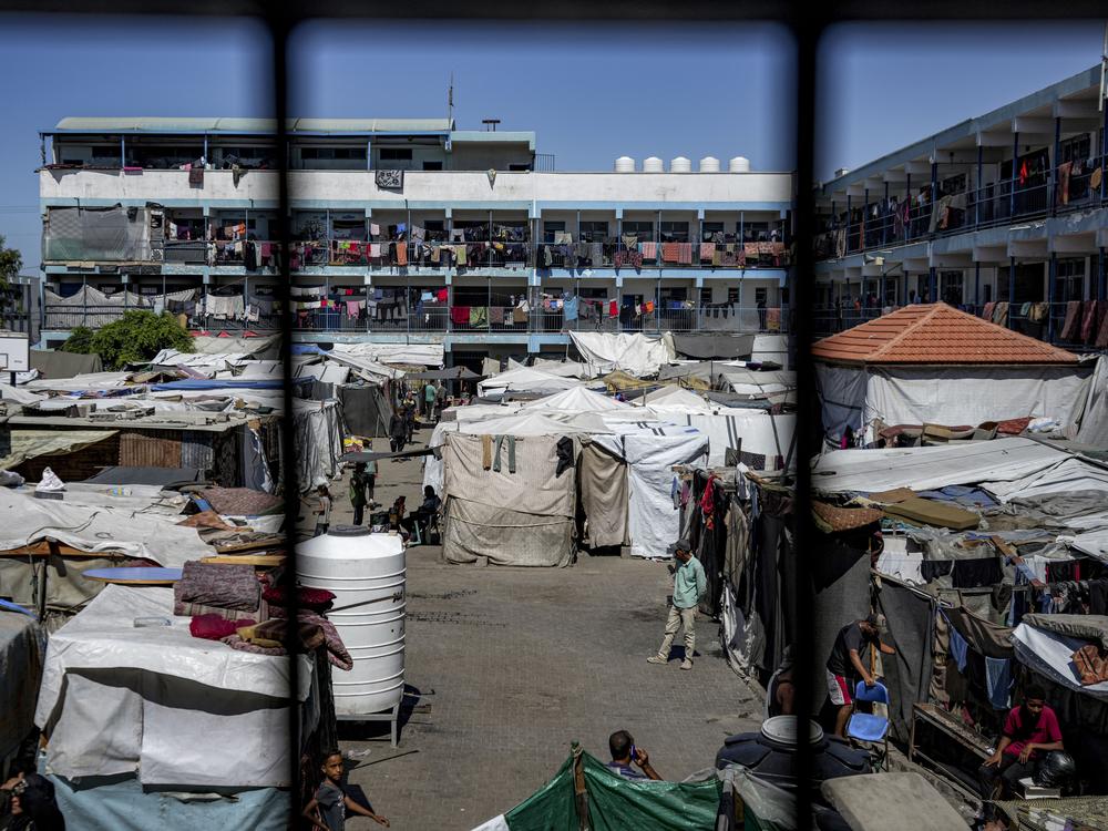 Displaced Palestinians take shelter at a school in Khan Younis, in the southern Gaza Strip on Sept. 4. 