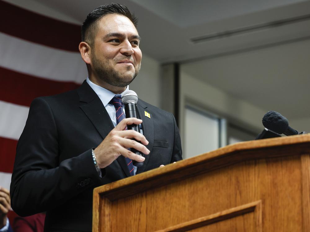 Gabriel Vasquez speaks at a Congressional Hispanic Caucus event welcoming new Latino members to Congress at the headquarters of the Democratic National Committee in Washington, D.C., on Nov. 18, 2022. Vasquez is locked in a tight reelection fight against his GOP challenger, Yvette Herrell. 