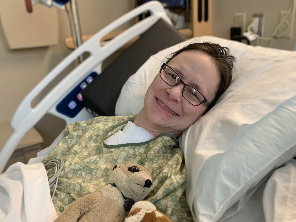  Stacia Seaman's partner, Reese, pictured at the hospital after she was found in cardiac arrest at her home. 