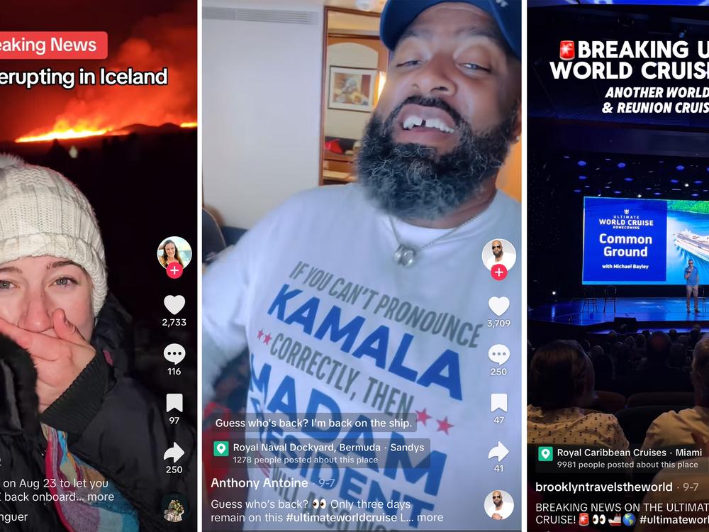 TikToks by passengers on the Ultimate World Cruise — screenshot by NPR — capture the highs and lows of the nine-month journey, which ended last week.