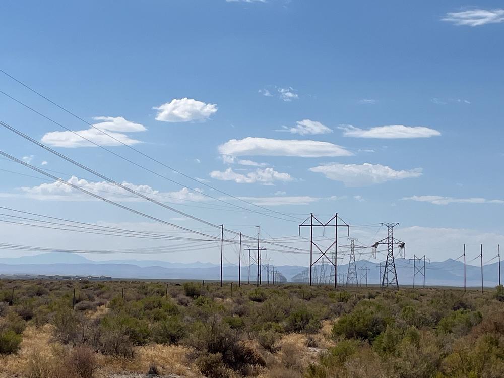  Power lines run through the Utah desert near the hydrogen plant that Chevron and Mitsubishi Power Americas are building.