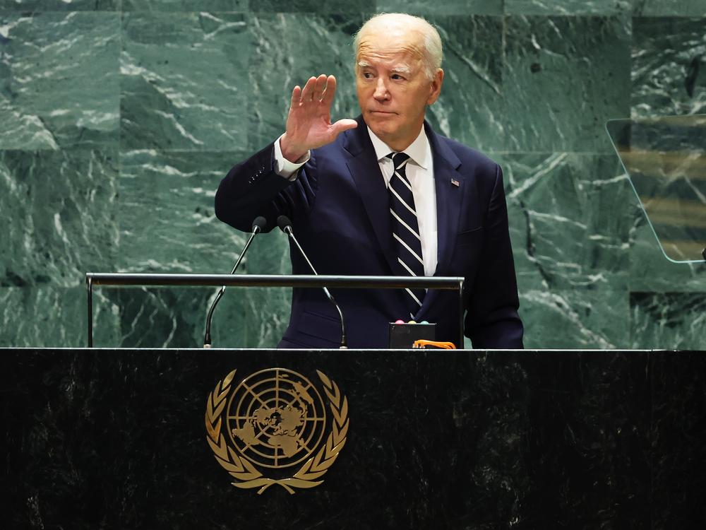 President Biden waves as he leaves the stage after his final address to the United Nations General Assembly on Sept. 24.
