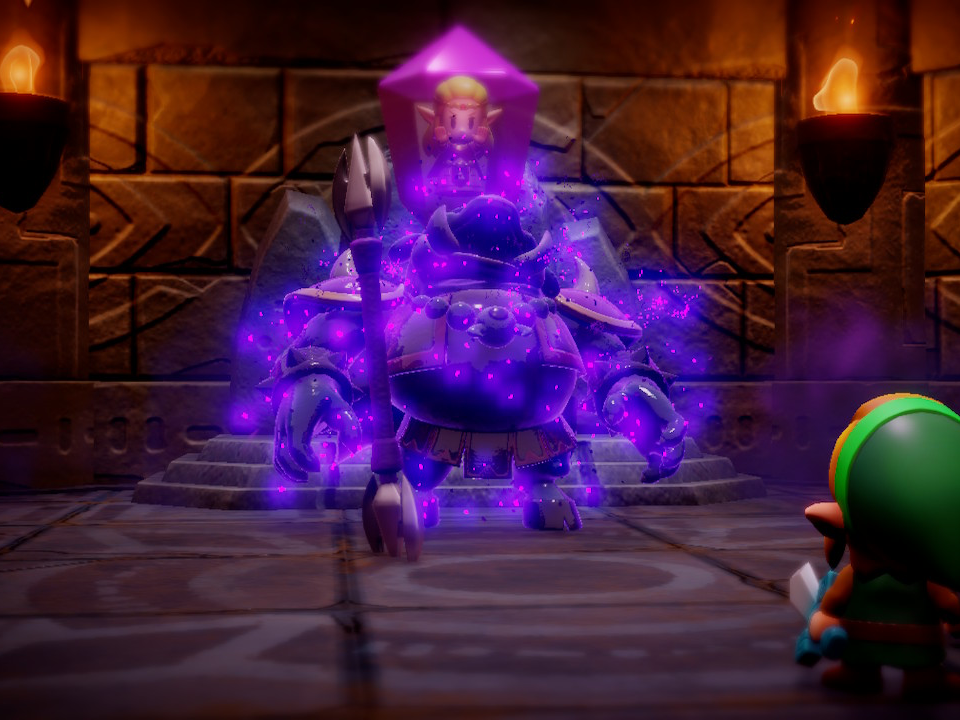 Zelda looks on as Link defeats a shadowy Ganon in the opening act to Echoes of Wisdom.