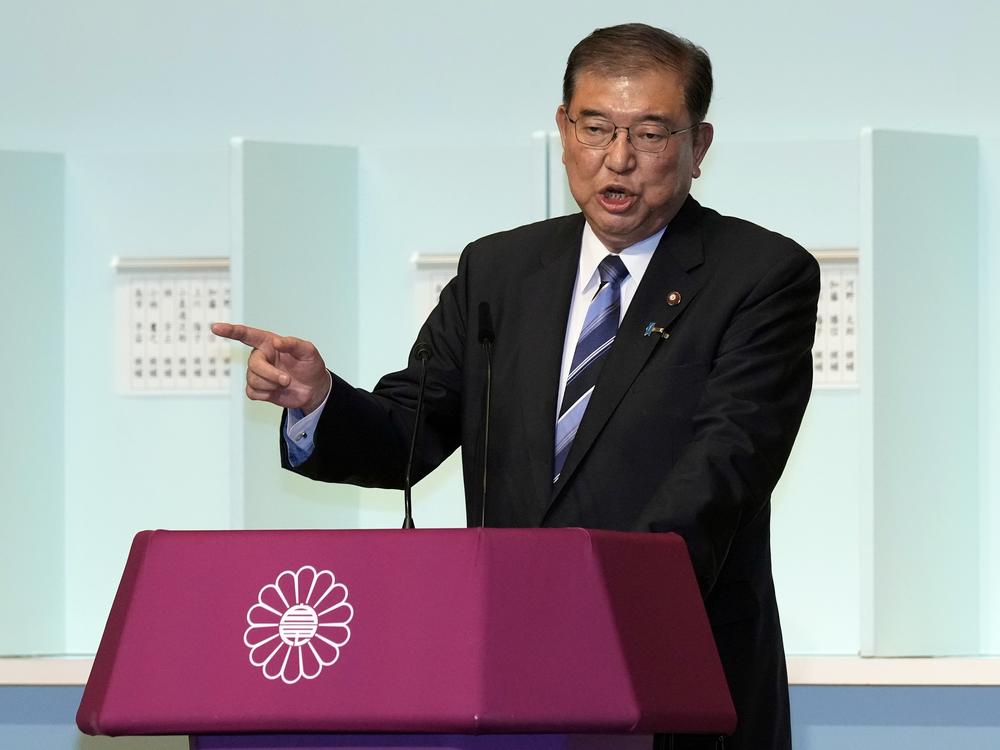 Shigeru Ishiba speaks before a runoff election at the Liberal Democratic Party's (LDP) leadership election on Friday, at the party headquarters in Tokyo.