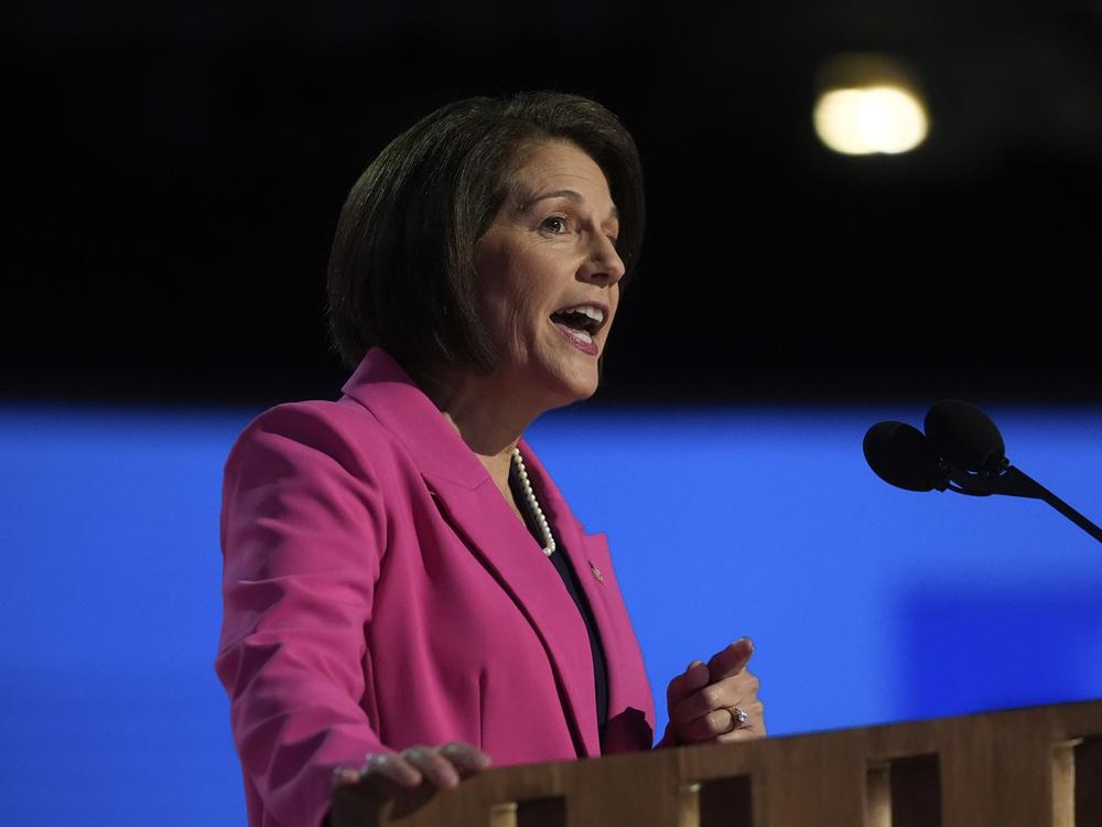 Sen. Catherine Cortez Masto, D-Nev., speaks during the Democratic National Convention Wednesday, Aug. 21, 2024, in Chicago.