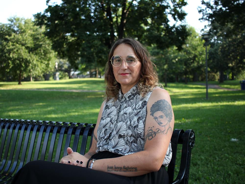 Rep. Leigh Finke discusses the trans refuge law in Minneapolis' Loring Park.