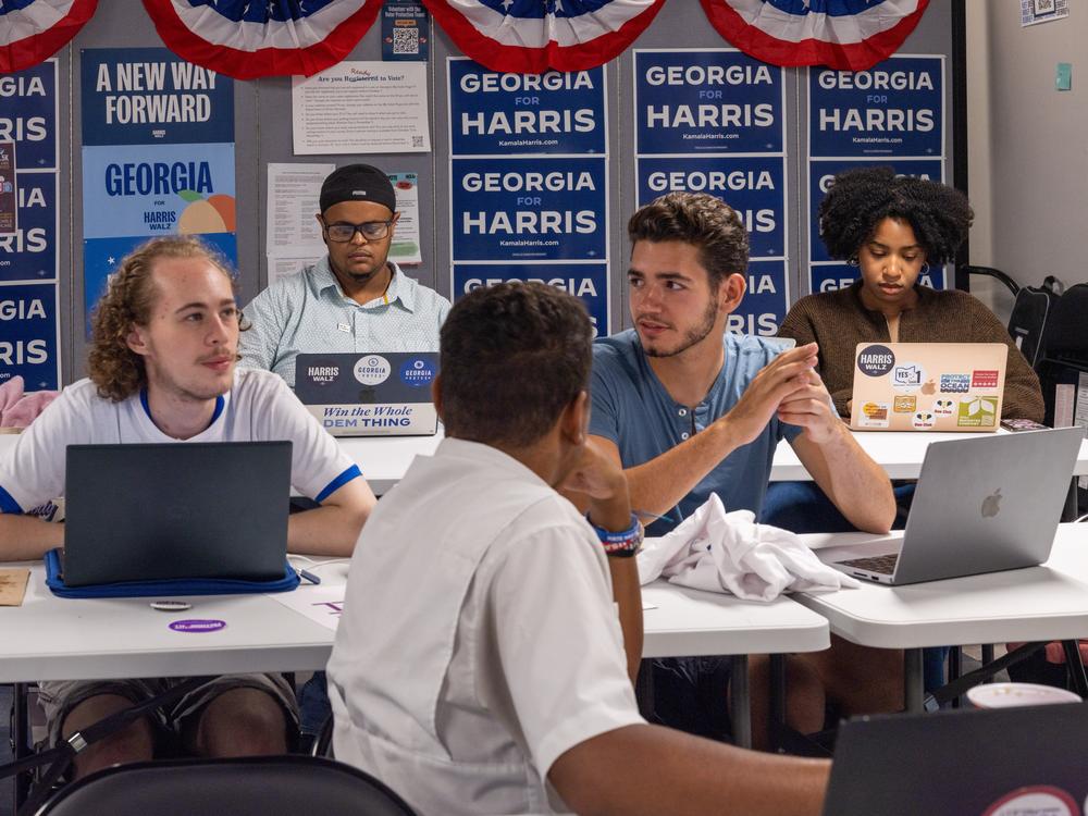 Young Democrats take part in the texting bank event.