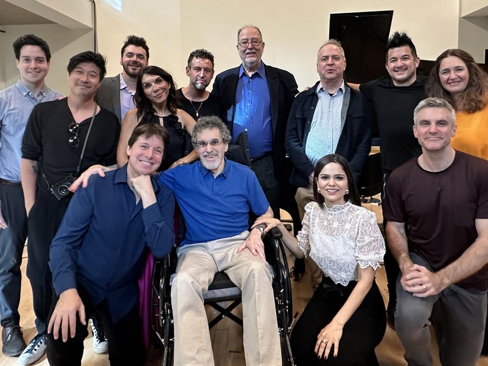 Adam Abeshouse's clients joined him at the studio adjacent to his home for a farewell concert. Joshua Bell, first row, from left, Adam Abeshouse, Larisa Martinez and Kevin Puts. And, second row, from left, John-Henry Crawford, Charles Yang, Peter Dugan, Lara Downes, Ranaan Meyer, Garrick Ohlsson, Jeremy Denk, Nicolas Kendall and Simone Dinnerstein.