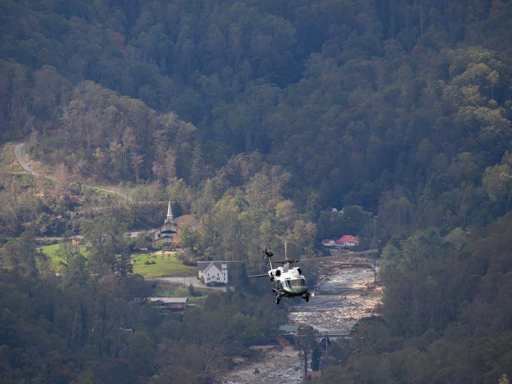 President Biden surveyed storm damage on Marine One near Asheville, N.C. on Oct. 2.