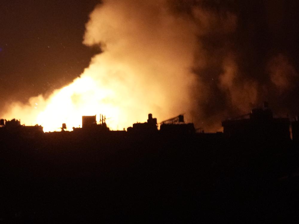 Flames and smoke rise from an Israeli airstrike in Dahiyeh, Beirut, Lebanon, early Sunday, Oct. 6, 2024.