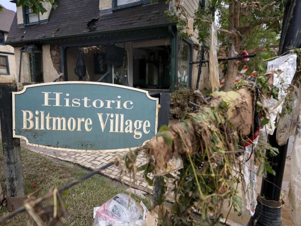 Damage from flooding in the Biltmore Village, which is the enclave outside of the estate, in the aftermath of Hurricane Helene on Sept. 28 in Asheville, N.C.