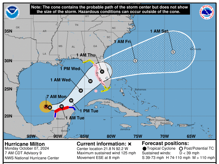 Early models show Milton making landfall in Florida midweek before exiting into the Atlantic Ocean, sparing many of the states hardest hit by Helene.