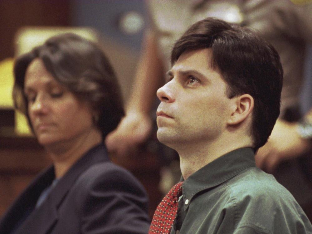 Lyle Menendez looks up during testimony in his and brother Erik's 1995 retrial for the shotgun slayings of their parents in Los Angeles.