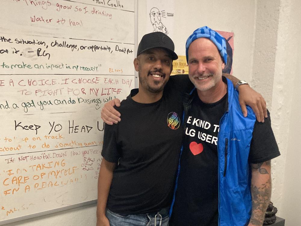 Bernard Groves (left) has been going to contingency management sessions with his counselor Andrew Dertien (right) since June to try to kick his meth addiction.