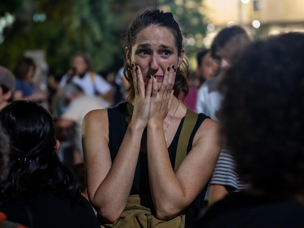Families and supporters of the hostages abducted during the Oct. 7, 2023, Hamas attack hold a rally at a museum plaza in Tel Aviv, Israel, on Oct. 28, 2023.