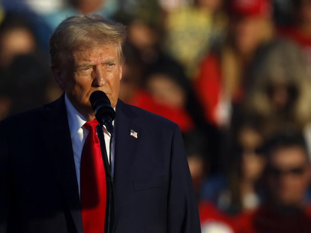 Republican presidential nominee, former President Donald Trump addresses a campaign rally at the Butler Farm Show grounds on Sunday in Butler, Pa. This was the first time that Trump has returned to Butler since he was injured during an attempted assassination on July 13.