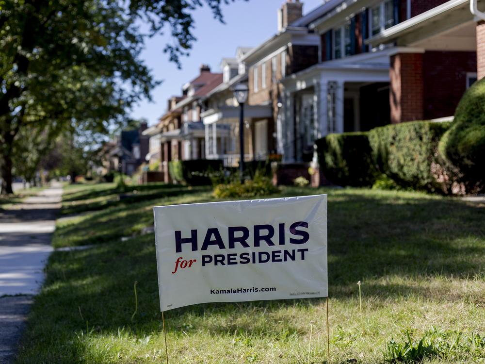 A sign supporting Kamala Harris in the Boston Edison neighborhood on Oct. 5, 2024 in Detroit, Mich.