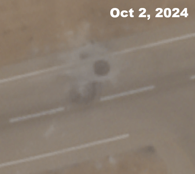 A detail of satellite imagery from the company Planet shows damage on one of the runways.
