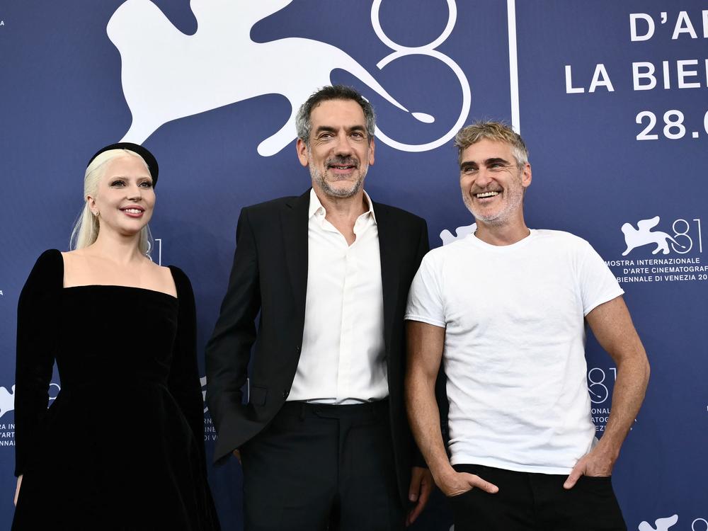 Actress and singer Lady Gaga, director Todd Phillips, center, and actor Joaquin Phoenix during the 81st International Venice Film Festival at Venice Lido, on Sept. 4.