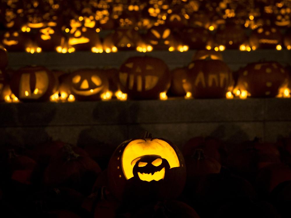 An installation of 3,000 candle-lit pumpkin blankets on the canal side steps at Granary Square on Oct. 31, 2014, in London, England.
