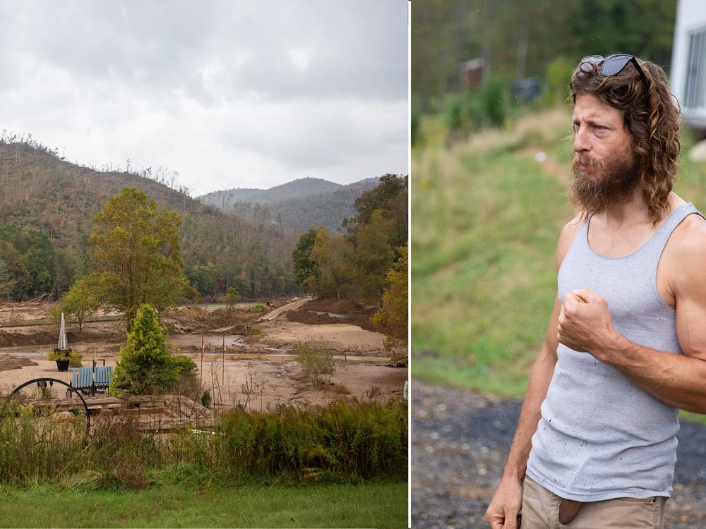 Patrick Toups stands near the area where his 1910 home once stood along the Nolichucky River in Poplar, N.C.