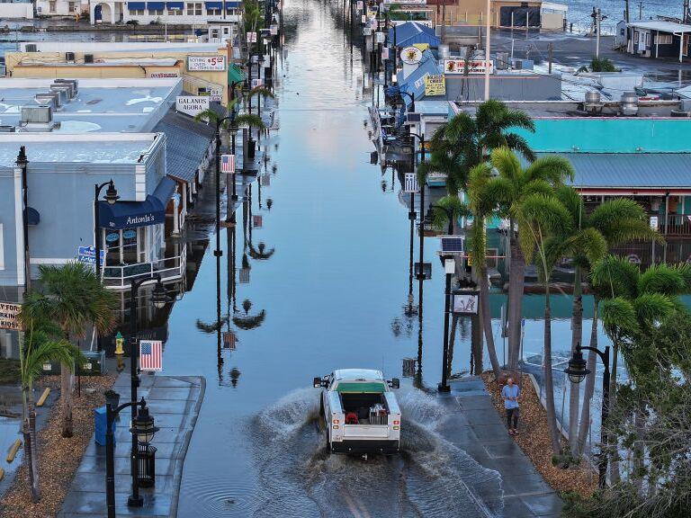 Flood waters inundated the main street in Tarpon Springs, Florida after Hurricane Helene passed offshore. A new study finds that Helene was more powerful, rainier, and significantly more likely because of climate change.
