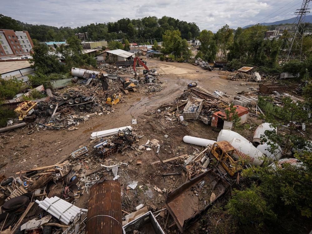 Debris seen in the aftermath of Hurricane Helene on September 30, in Asheville, N.C.
