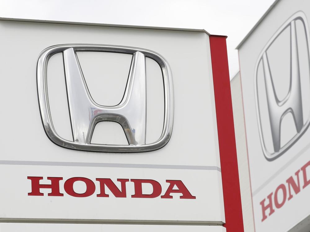 Honda logos are pictured in Tsukuba, Japan, on Feb. 13, 2019. Honda Motor Co. is recalling close to 1.7 million vehicles due to a manufacturing issue that could make it difficult to steer the vehicles and lead to crashes.