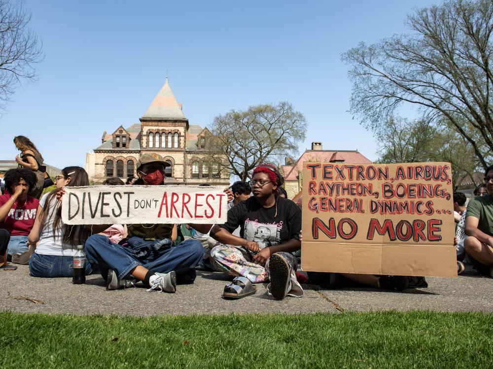 Pro-Palestinian protestors rally at Brown University in April as their delegation met with school leaders on campus in Providence, R.I.