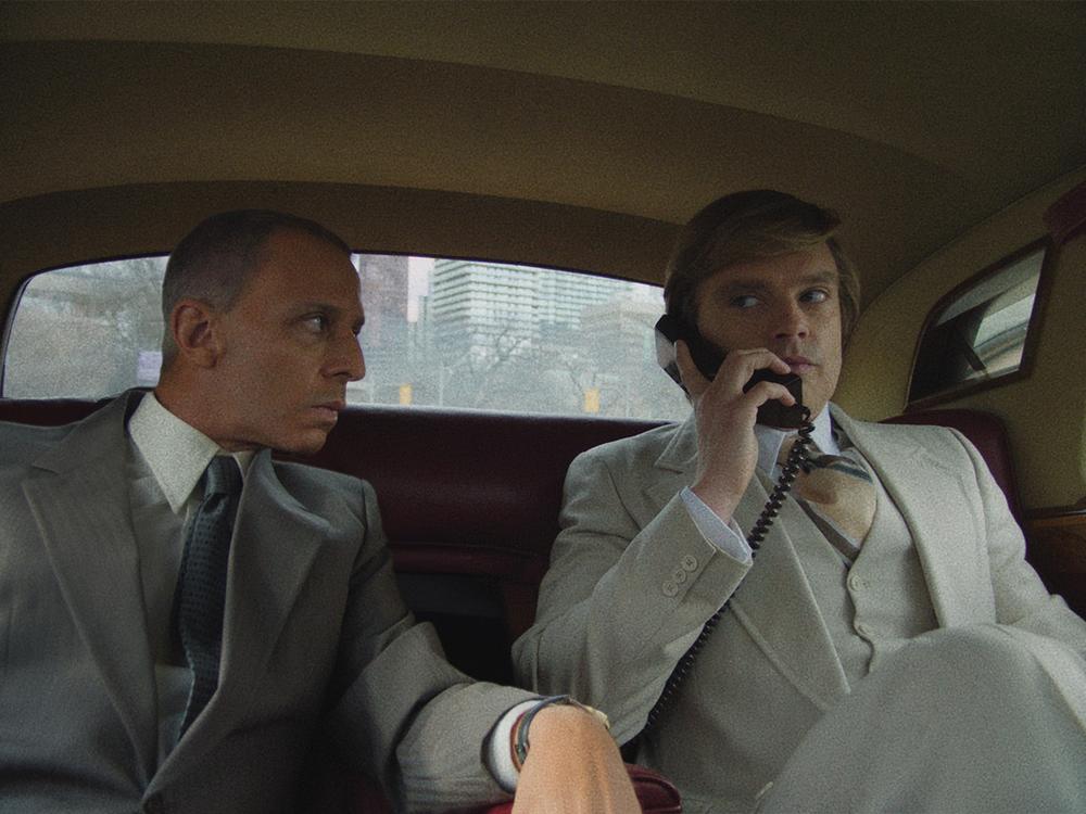 Jeremy Strong, left, plays attorney Roy Cohn and Sebastian Stan is a young Donald Trump in <em>The Apprentice.</em>