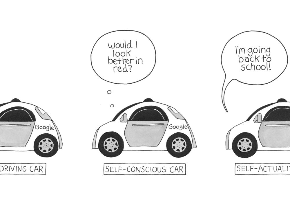Amy Kurzweil's autonomous car cartoon, published in the Apr. 4 2016 issue of <em>The New Yorker</em>.