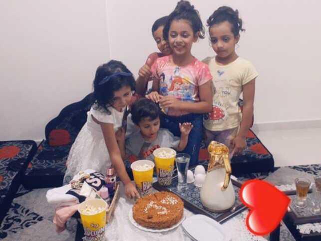 Eman Abusaeid's daughter, Joudi (center), is pictured with four of her cousins. All the children in this photo were killed in an Israeli airstrike on Oct. 31, 2023, while sheltering in their grandparents' apartment in central Gaza.