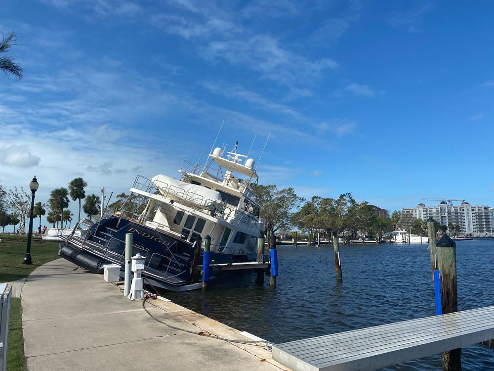 Hurricane Milton pushed vessels out of the water and destroyed docks at the Sarasota marina.
