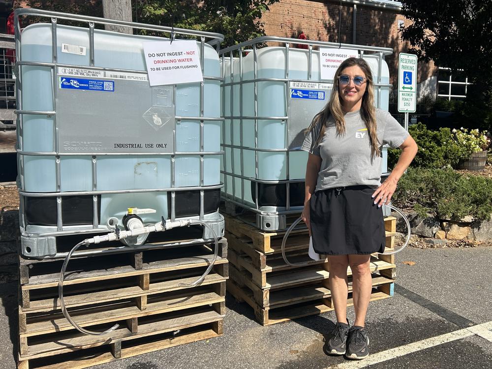Elle DeBruhl is part of a volunteer group called Flush AVL that was formed after Helene to distribute so-called gray water from ponds and wells to communities that need it. <br>